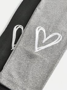 2pcs/Set Girls Embroidered Heart Basic Leggings, Casual Comfortable Fit Versatile Wear, Suitable For Spring/Summer/Autumn/Winter - Multicolor - View 4