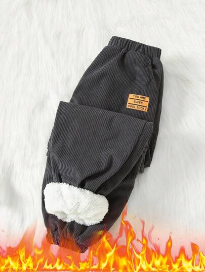 SHEIN 1pc Tween Boy Warm Thermal Lined Casual Pants For Autumn/Winter