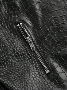 SHEIN BAE Plus Size Black Stone Faux Leather Pu Moto Jacket - Black - View 13