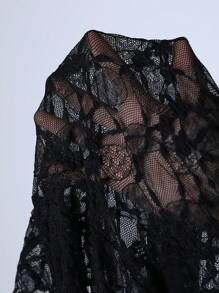 FavEase 1 件女式露肩蕾丝长袖衬衫 - 黑色 - 查看 7