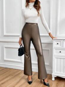 SHEIN Clasi 1pc Women Solid Color Side Zip Flare Leg Pants, Suitable For Autumn/Winter