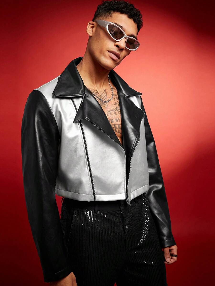 FeverCity Men's Two-Tone PU Leather Short Jacket