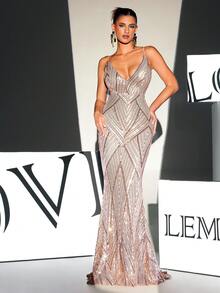 Open Back Mermaid Hem Sequin Slip Formal Gown, Elegant Prom Evening Dress, For Wedding Guest, Graduation, Dinner, Party Dress - Gold - View 5