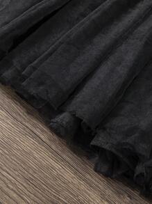 SHEIN Young Girl Solid Color Zipper Ruffle Trim Long Sleeve Jacket And Contrast Color Camisole Dress 2pcs/Set
