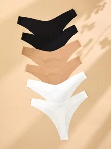 SHEIN 6pcs/Pack Women Simple Solid Color Seamless Comfortable Breathable Low-Rise Thong Panties - Multicolor - View 2