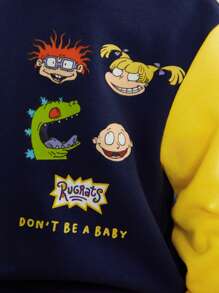 Nick 90s X SHEIN Tuta da 2 pezzi composta da felpa con cappuccio e pantaloni garzati a blocchi di colore con grafica di dinosauro per bambini maschi