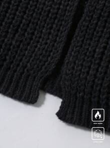 Manfinity Homme Men's Solid Color Casual & Versatile Long Sleeve Knitted Cardigan Going Out Drop Shoulder Plain Chunky Casual Oversize Plain Black Cardigan, For Husband, Boyfriend Gifts