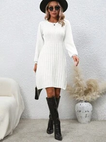 SHEIN Clasi 休闲纯色收腰毛衣连衣裙，秋冬