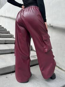 Flirla Plus Size Casual Solid Color Streetwear Multi-Pocket Straight Leg Cargo Pants