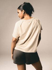 Athîral 女士纯色圆领插肩袖短袖休闲宽松 T 恤