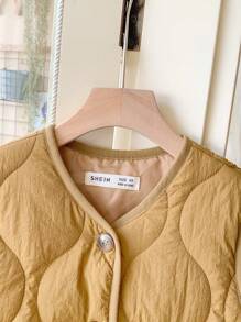 Blossori 年轻女孩法式优雅编织单排扣背心，秋冬 - 卡其色 - 查看 3