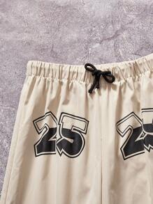 SHEIN Loose Fit Teen Boys Casual Sweatpants With Numeric & Star Pattern - Apricot - View 4