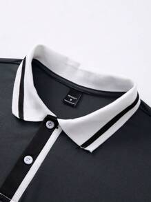 Manfinity LEGND Áo thun polo chơi golf tay ngắn cổ bẻ họa tiết ngựa khối màu cổ điển dành cho bố - Màu xám đen - Xem 3