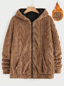 Manfinity VCAY Men Knit Oversized Drop Shoulder Casual Reversible Hooded Sweatshirt, Fall - Multicolor - View 5