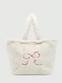 ROMWE Kawaii 女士蓬松蝴蝶结刺绣大容量手提包