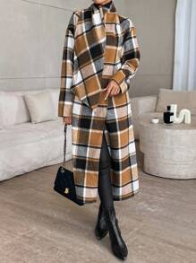 SHEIN Privé Women's Casual Plaid Long Overcoat, Autumn/Winter - Multicolor - View 6