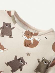 Cozy Pixies 2 件装男婴可爱熊印花圆领上衣和围兜裤套装 - 米色 - 查看 8