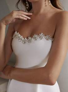 Anewsta Robe tube court décorée de strass - Blanc - Voir 4