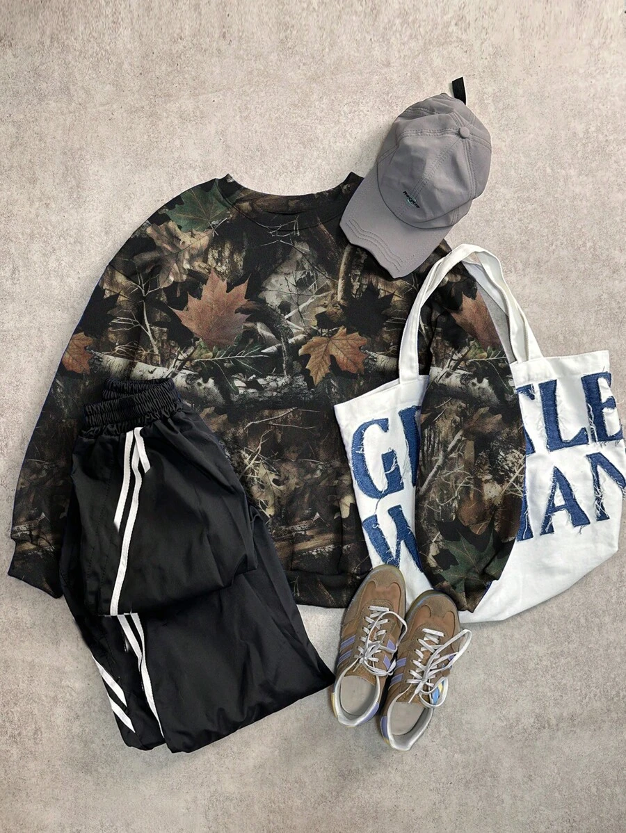 SHEIN EZwear Plus Size Women Casual Minimalist All-Over Print Sweatshirt - Multicolor - View 1