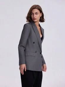 女士长袖双排扣休闲商务西装外套 - 深灰色 - 查看 4