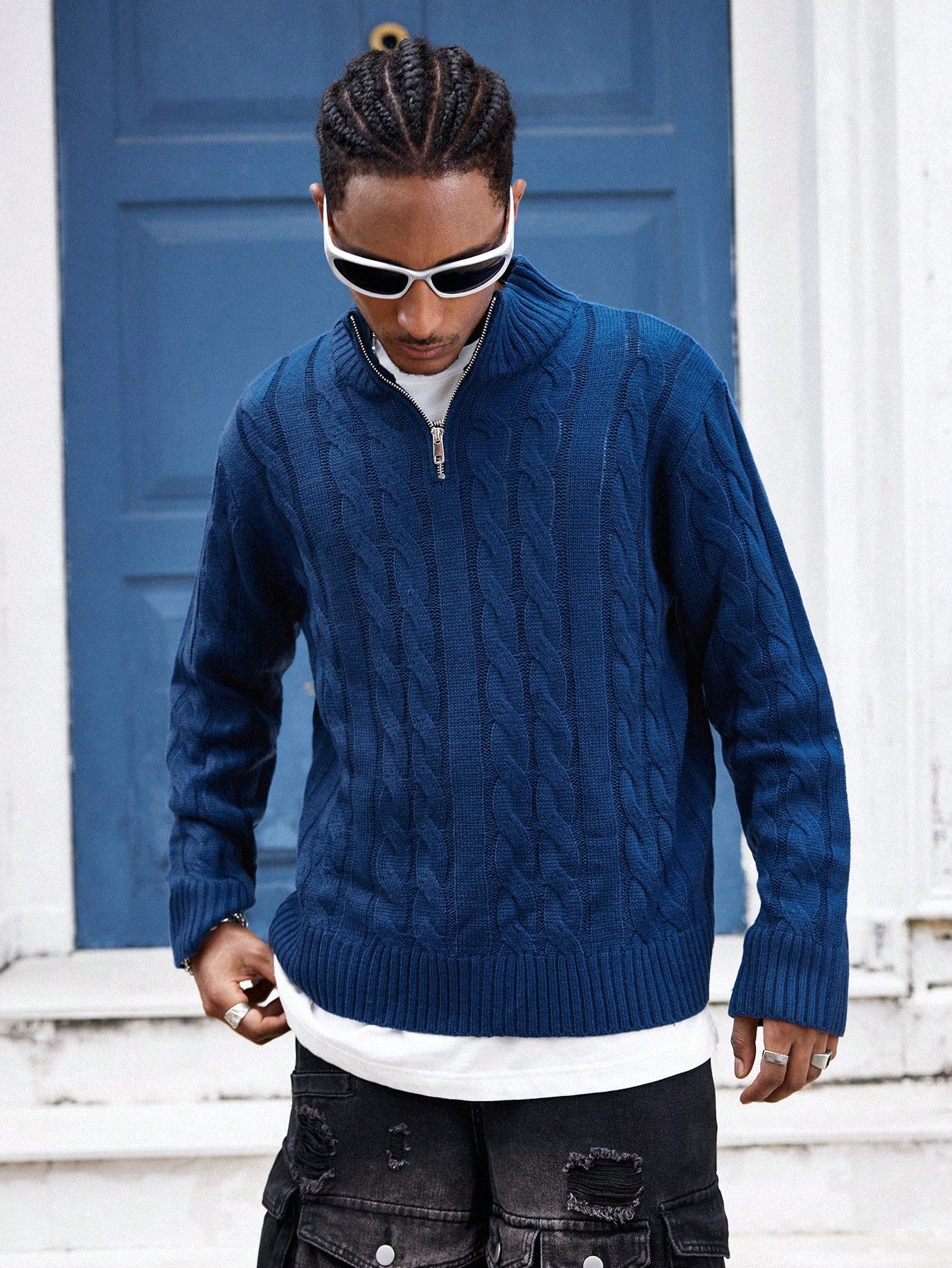 Manfinity Dauomo Men Solid Color Zip-Up Casual Sweater, Suitable For Fall And Winter