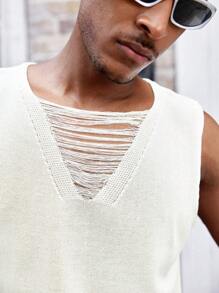 Manfinity Dauomo Men's Solid Color Loose Casual Sweater Vest, Spring Autumn - White - View 5