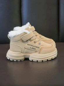 Zapatos deportivos de niños acolchados y calientes para el invierno, botas de nieve de caña alta para niñas, zapatillas de running para niños, zapatos de invierno unisex para niños y niñas de talla media y grande - Caqui - Ver 4