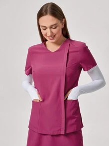 TaskEZ V-Neck Short Sleeve Pocket Scrub Uniform Top