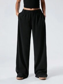 LYSMO Women Solid Color Pleated Simple Casual Pants