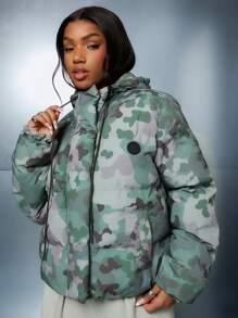 SUMWON WOMEN Puffer Winter Down Jacket Camouflage Quilted Oversize Insulated Hooded Parka Military Combat Cold Weather Outdoor Urban Streetwear