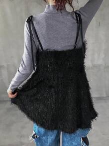 FRIFUL 女士秋冬时尚流苏吊带娃娃衫保暖内衬 - 黑色 - 查看 5