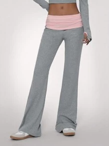 Forever 21 Quần âu đơn giản màu tương phản chắp vá cho nữ - Xám - Xem 4