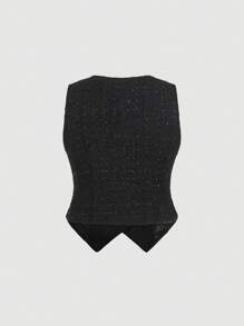 SHEIN MOD Plus Size Vintage Style Casual Button-Front Sleeveless Blazer Vest & Pleated Mini Skirt 2Pcs Set, For Winter