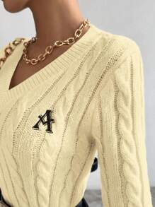 Chiquease Casual Letter Embroidery Fitted Sweater, For Autumn/Winter - Yellow - View 5