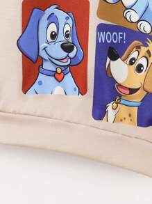 男婴小狗图案厚圆领连帽衫和裤子 2 件/套，休闲适合居家聚会和派对