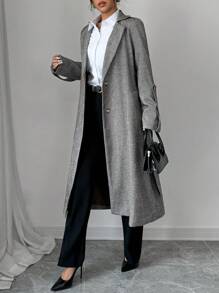 SHEIN Clasi Women Loose Vintage Chinese Coin Pattern Overcoat (With Lining), Casual Fall Cloth For Women - Khaki - View 1