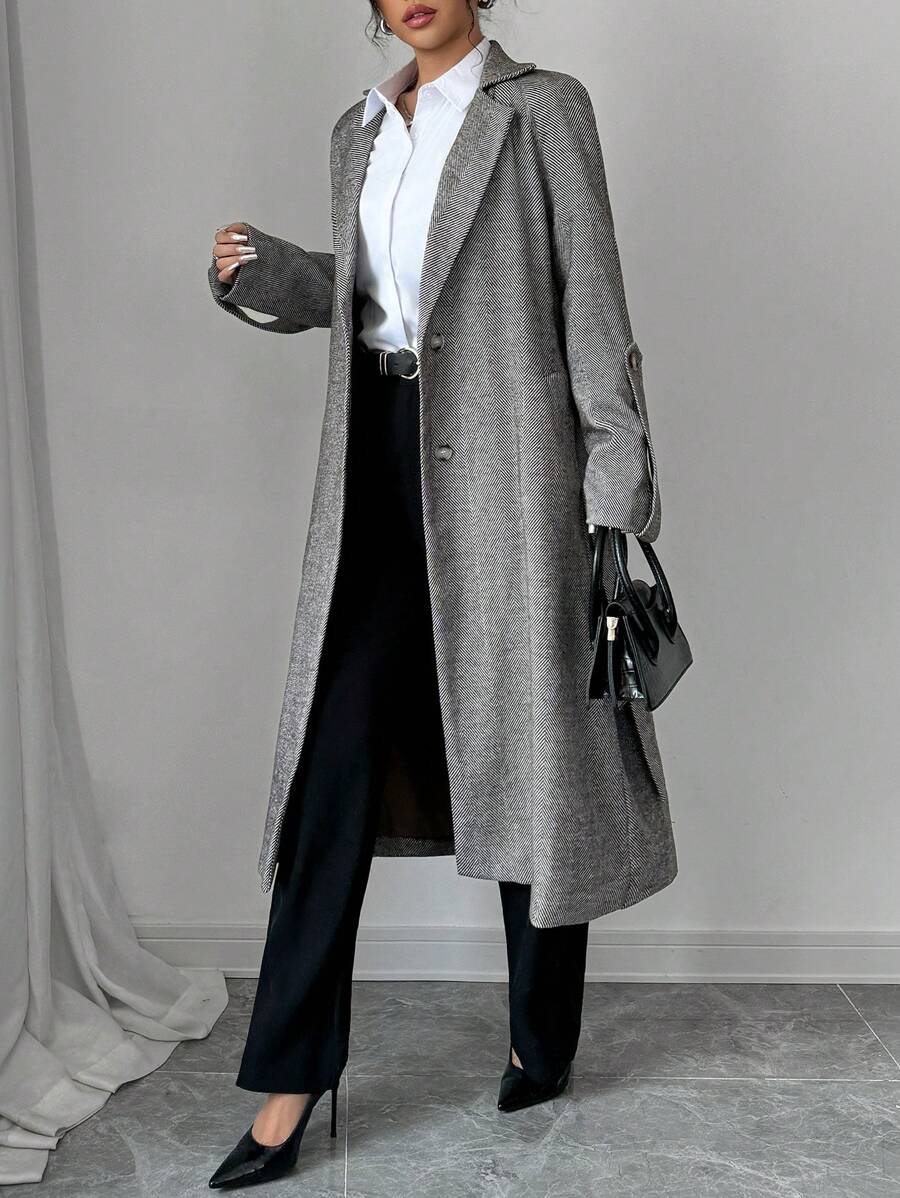 SHEIN Clasi Women Loose Vintage Chinese Coin Pattern Overcoat (With Lining), Casual Fall Cloth For Women - Khaki - View 1