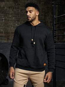 Gym Rark Plus Size Men's Solid Textured Drawstring Hooded Sweatshirt - Black - View 7