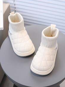 时尚保暖儿童靴，幼儿男孩/女孩保暖内衬踝靴，厚保暖雪地靴，英伦风格 - 米色 - 查看 3