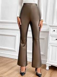 SHEIN Clasi 1pc Women Solid Color Side Zip Flare Leg Pants, Suitable For Autumn/Winter