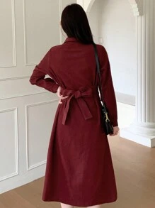 DAZY 女士系带中长款衬衫连衣裙，秋冬，秋季女装长袖连衣裙红色女装连衣裙