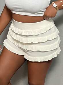 Slaydiva Quần short mini bó sát cạp thấp màu trắng dễ thương cỡ lớn - trắng - Xem 5