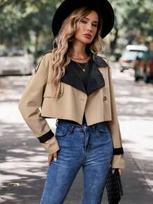 SHEIN LUNE Women's Color-Blocking Long  Fashionable Jacket, Autumn/Winter - Multicolor - View 6