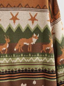 ROMWE Fairycore Retro Contrast Color Geometric Animal Pattern Sweater, Autumn & Winter - Multicolor - View 3