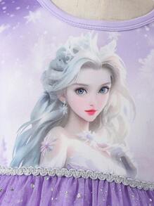 SHEIN Vestido bonito y encantador de princesa Frozen para niñas pequeñas - Morado - Ver 7