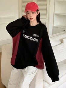 DAZY Sudadera con estampado de letras y bloques de color para mujer, otoño/invierno