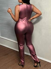 Slaydiva Top court avec fermeture éclair et ourlet fendu, violet laser unicolore, élégant, idéal pour les fêtes et festivals de musique. Combiné avec une combinaison extra longue ample pour femmes en grande taille, en tissu enduit de PU léger, pour le printemps et l'automne - Parme - Voir 2