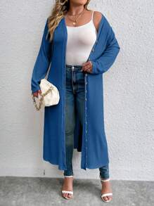 Calvaya Áo khoác dài tay đơn hàng ngày màu trơn cỡ lớn cho nữ mùa thu - Màu xanh lam - Xem 4