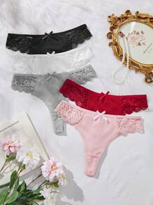 5pcs/Pack Women Simple Thong Underwear, Comfort Briefs - Multicolor - View 3