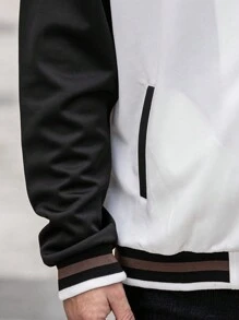 Manfinity Homme 男士拼色简约日常长袖夹克 - 黑與白 - 查看 3